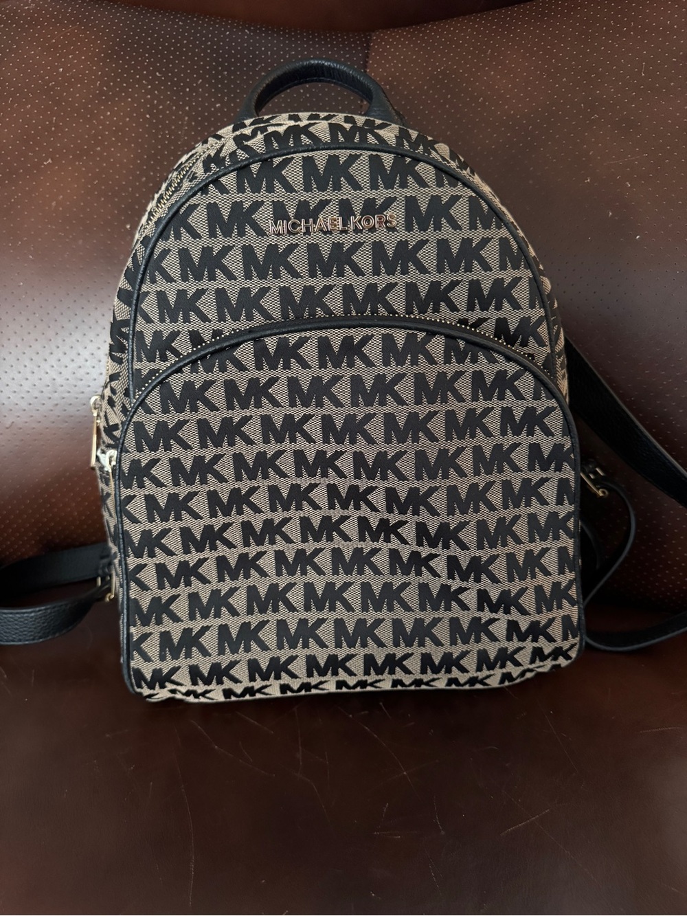 Michael Kors Black and Brown MK Signature Mini Backpack